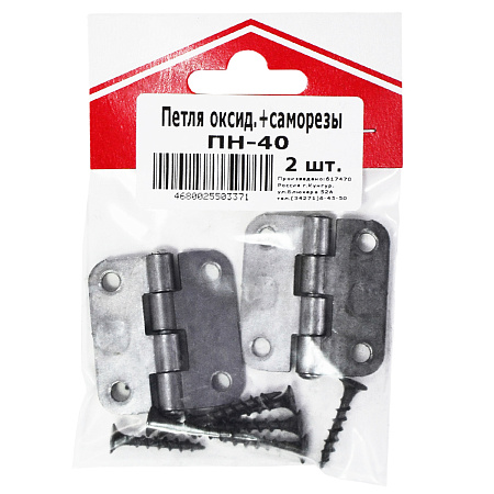 Петля накладная 40мм б/покрытия (комплект 2 шт+саморезы) ДомоСтрой *10/100