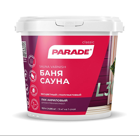 Лак акриловый для бань и саун 0,9 л PARADE L-30  *1/6/420