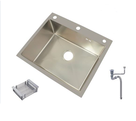 Мойка нерж. врезная 500х500х220мм DIKALAN (KNOIS) сатин, с сифоном, отв. под смеситель, дозатор *1/3