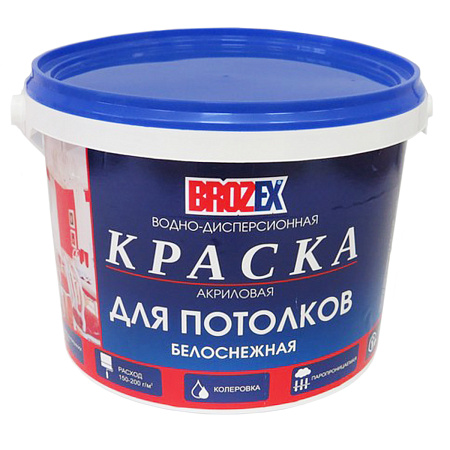 Краска акриловая для потолков 1,2 кг BROZEX белоснежная  *12/432