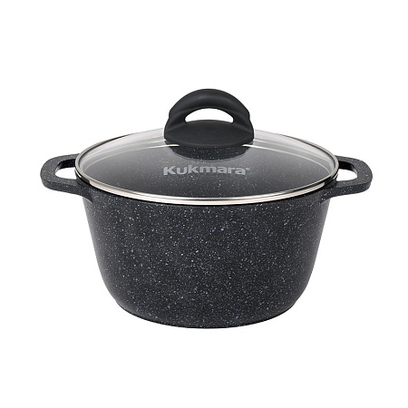 Кастрюля алюм. литая а/приг. Kukmara "Granit" black 3,5л Стекл.кр. кгч35а *1/3