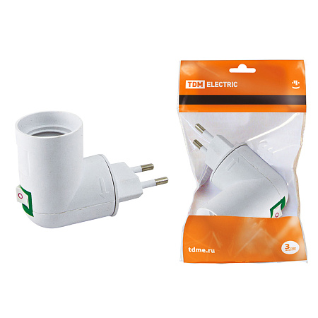Переходник вилка-Е27 с выкл. белый TDM SQ0335-1007 *10/20/100