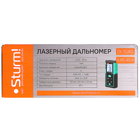 Дальномер лазерный диапазон 0,05-40м точность ± 2мм батарея ААА 2шт DL1040 STURM *1/10**