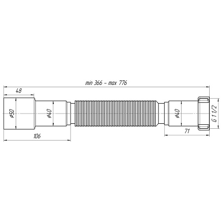 Слив гофрированный 1 1/2" Ани 40*50  К 106  (min 410-max800) *1/100