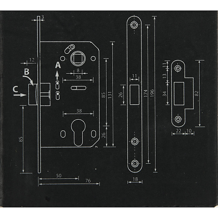 Защелка врезная п/ручку и цил.мех. БРОНЗА БЕСШУМНАЯ 5300-P-AB Code Deco *1/40