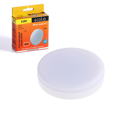 Лампа светодиодная 6W GX53 таблетка 2.8K теплый матовая Ecola 27x75 T5QW60ELC *10/100