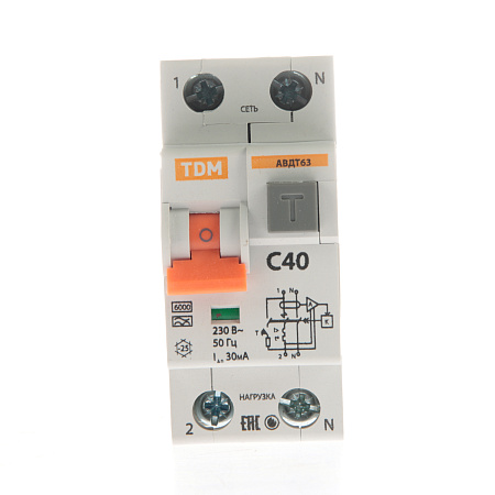 Авт.выкл. диф.тока TDM АВДТ 63 С40 30мА SQ0202-0006   *1/6