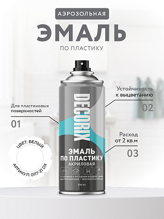 Эмаль-аэрозоль белый глянцевый по пластику 520 мл DECORIX (A21) *1/12
