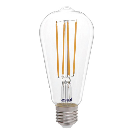 Лампа светодиодная филамент 10W Е27 груша 2,7К теплый GENERAL 655304 GLDEN-ST64S *1/5/20