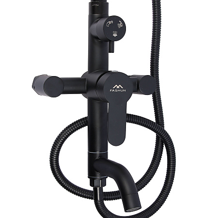 Смеситель д/ванны со стойкой для душа + ручной душ FASHUN  A52401-7 черная *1