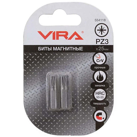 Бита крестовая PZ3х25мм (2шт) магнитная CR-V хвостовик1/4"С (554118) VIRA *1