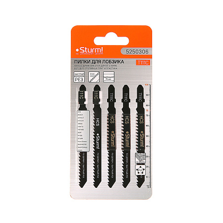Пилки для лобзика по дереву 100мм шаг3,0мм быстрый рез (5шт) T111C арт.5250306 STURM *10/50