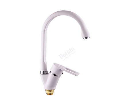Смеситель для кухни Potato P5130-7 белый высокий излив *1/10
