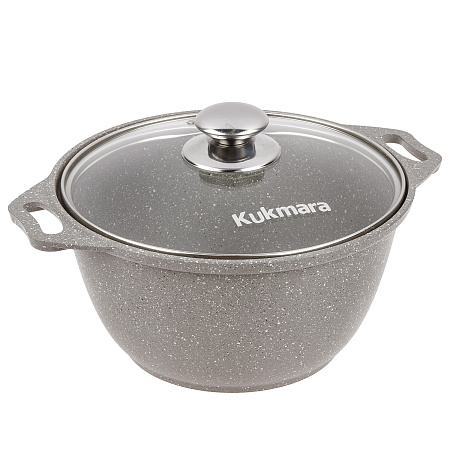Кастрюля алюм. литая а/приг. Kukmara "Мраморная" светлый 3,0л Стекл.кр. кмс32а (Кукмор) *1/3