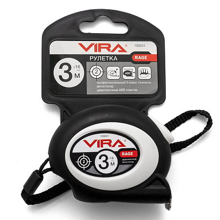 Рулетка  3м х16мм резино-пластик. корпус стальная лента автостоп арт.100041 VIRA RAGE *1