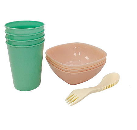 Набор посуды пластм. "Смак 4" 12предм.: 4салатника+4стакана+4вилка-ложка-нож ("Радиан") *1/27