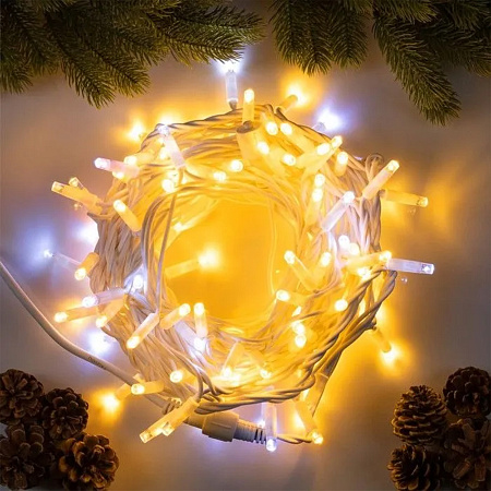 Гирлянда Нить 10м 100LED теплый белый мерцание каучук IP65 PRO белая нить 220V IP65 9891182 *1/20