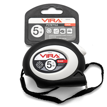 Рулетка  5м х19мм резино-пластик.корп. стальная лента автостоп арт.100043 VIRA RAGE *1/12