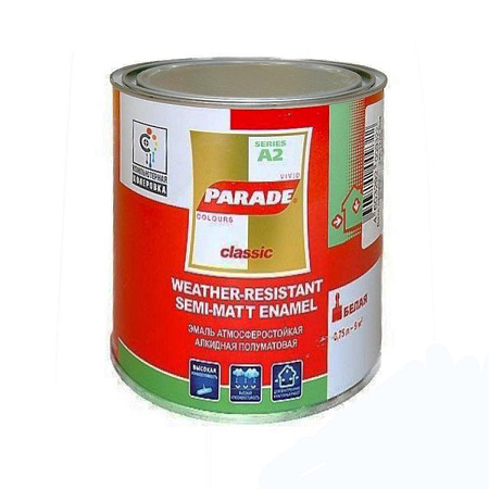 Эмаль алкидная белая полуматовая 0,75 л PARADE А2 универсальная  база C***   *1/12/576