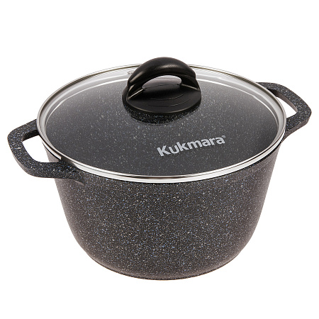 Кастрюля алюм. литая а/приг. Kukmara "Granit" black 3,5л Стекл.кр. кгч35а *1/3