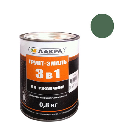 Грунт-эмаль по ржавчине зеленый мох 0,8 кг RAL6005 Лакра *1/10/590