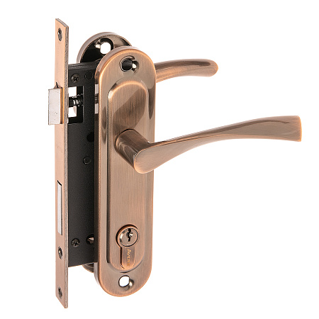 Замок врезной 70мм медь,плоский ригель 1223/60-AC Avers *1/20