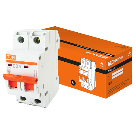 Авт.выкл. TDM ВА 47-29 25А/2П SQ0206-0095  *6/60