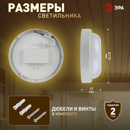 Светильник накладной светодиодный 15Вт 4.0К 1425Лм IP65 круг белый ЖКХ ЭРА Б0047623 *1/40