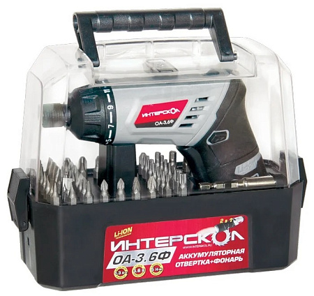 Отвертка аккумуляторная 3,6В 1скор.0-210об/мин 5Нм 1,3Ач LI-ION 30бит ОА-3,6Ф ИНТЕРСКОЛ *1/10