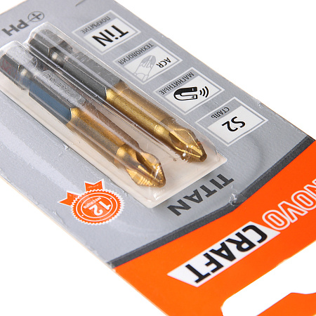 Бита крестовая PH2х 50мм (2шт) магнитная S2 TiN хвостовик1/4"Е TITAN NovoCRAFT *1/25