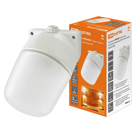 Светильник НПБ400-1  IP54 60Вт бел., настен., наклонный, для сауны бани TDM SQ0303-0049 *1/16