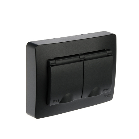 Розетка "BLANCA" СП 2-мест. антрацит з/к з/ш крышка IP44 16А 250В  BLNRS441126  *1/5/10