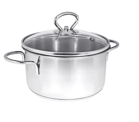 Кастрюля нерж. "Наше не заржавеет!" 2,8л d18см термораспред. дно, Стекл. кр. Н-161105ДСП4 *1/4