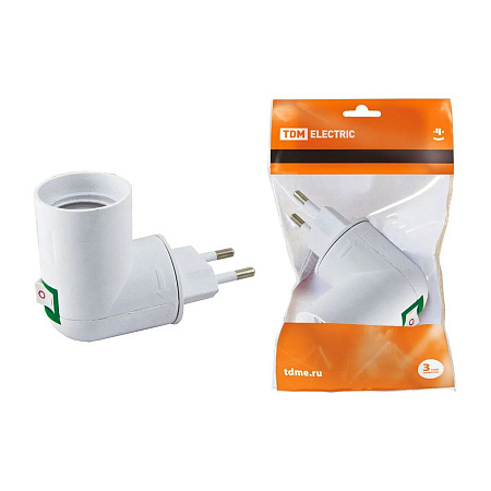 Переходник вилка-Е27 с выкл. белый TDM SQ0335-1007 *10/20/100