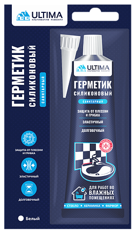 Герметик силиконовый санитарный белый 80мл "ULTIMA" 1/12