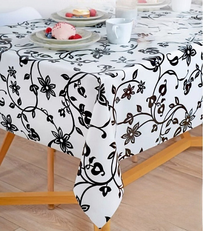 Клеёнка на нетканой основе "Dekorama" "Цветочный узор" черн. на белом фоне шир.1,40м 117 А *20