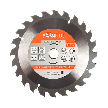 Диск пильный 190*20,0мм 24 зубьев по дереву (9020-190-20-24T) Sturm *1/40