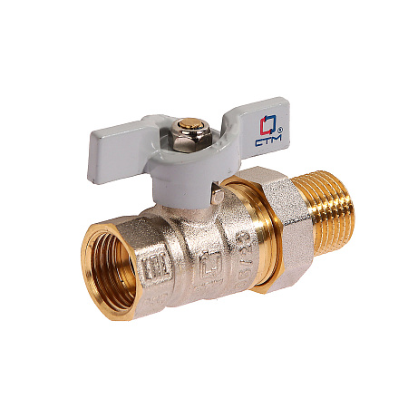 Кран шаровый 1/2" (Ø15) М/П бабочка с американкой СТМ (СТАНДАРТ) CWAFM012 (аналог ЗФ782) *1/20/120
