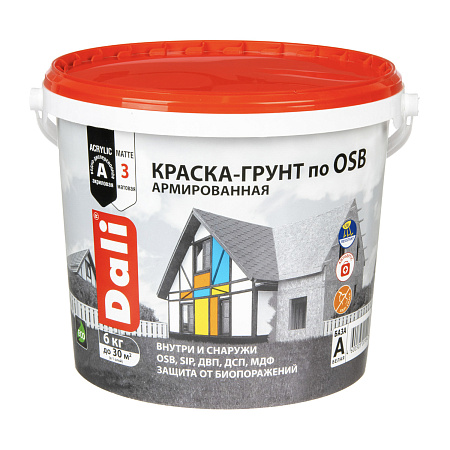 Краска - грунт по OSB акриловая для внутренних и наружных работ 6 кг ДАЛИ База А *1/60