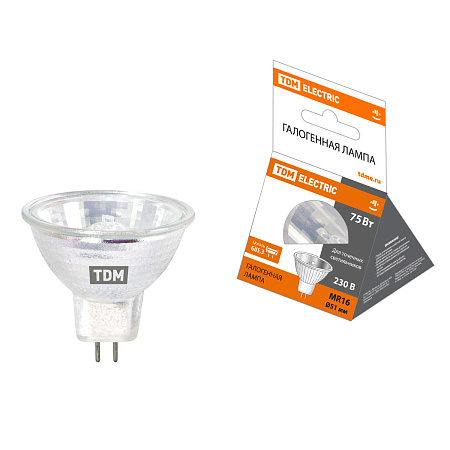 Лампа накаливания галогенная 75W-230V GU5,3 MR16 TDM SQ0341-0073 *10/100