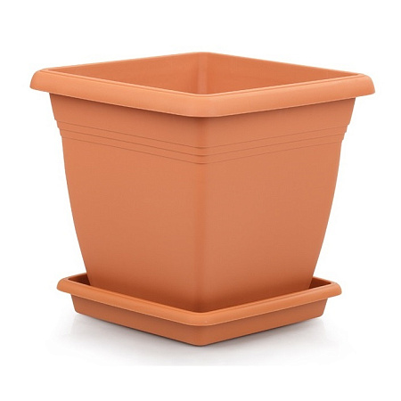 Кашпо пластм. "Вилла" 32,0л 400х400мм h360мм с поддоном Квадр. Терракот.  VK04 ("Serinova") *1/8