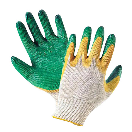 Перчатки ХБ с латекс двойн облив 13кл 4нит 40гр бел/зел (580Р) Ladoni   (аналог ВЫ977)  *10/300