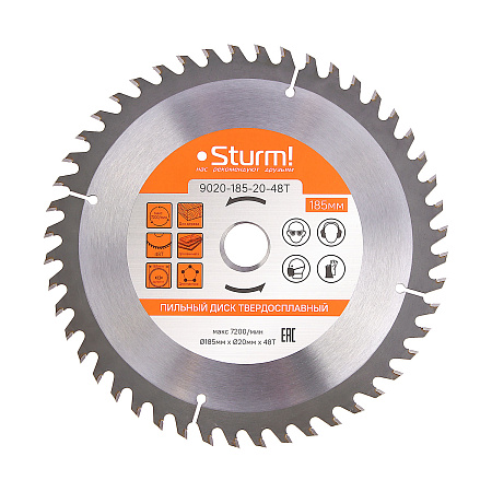 Диск пильный 185*20,0мм 48 зубьев по дереву (9020-185-20-48Т) Sturm *1/50