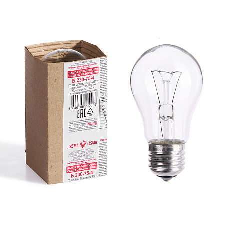 Лампа накаливания 75W Е27 груша 230-230V  *100