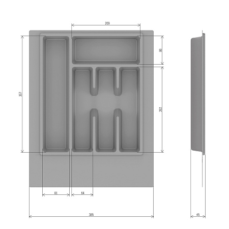Лоток для столовых приборов пластм. обрезаемый 490х390х45мм Серый М8535 (ЗПИ "Альтернатива") *1/10