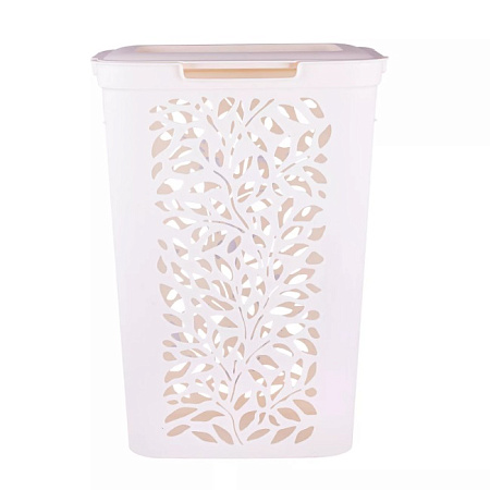 Корзина для белья пластм. 40л "Leaves" 440x275x635мм Молочный 49424 ("Плимербыт") *1/4