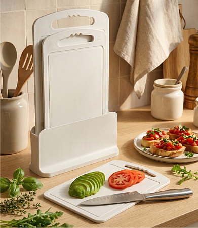 Доски разделочные пластм. Набор 3шт на Подставке:32х20см;28х18см;24х15см С523 ("Мартика") *1/7