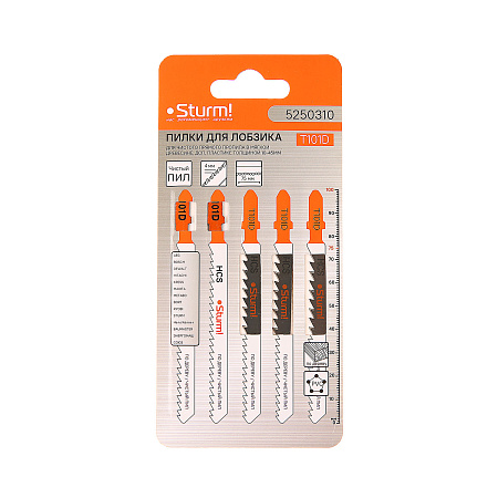 Пилки для лобзика по дереву/пластику 100мм шаг4,0мм чистый рез (5шт) T101D арт.5250310 STURM *10/50