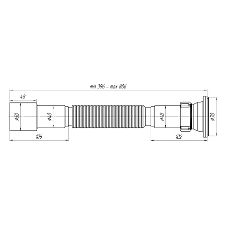 Слив гофрированный 1 1/2" Ани 40*50  К 106  (min 410-max800) *1/100