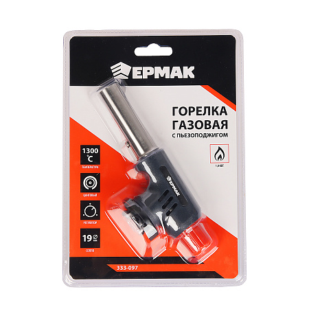 Горелка газ. с пьезорозж., цанговый захват, широкое cопло 15х4х5,5см ЕРМАК (333-097) *1/40